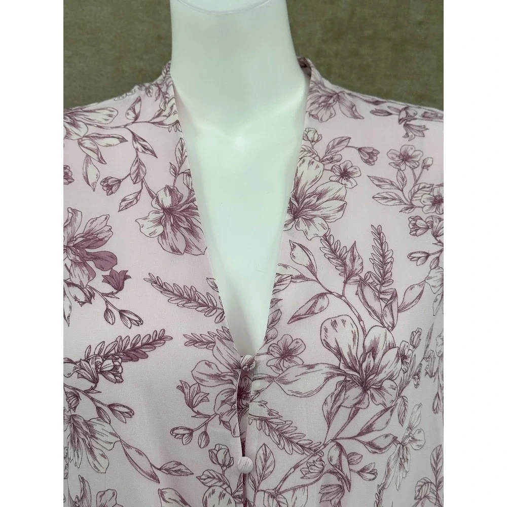 Vince Camuto Top Womens Small Ice Pink Floral Beauty Button Tie Front Spring NWT